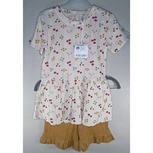Kate Quinn Pointelle Ditsy Oatmeal Flower Peplum Top & Ruffle Shorts Set 8Y NWT